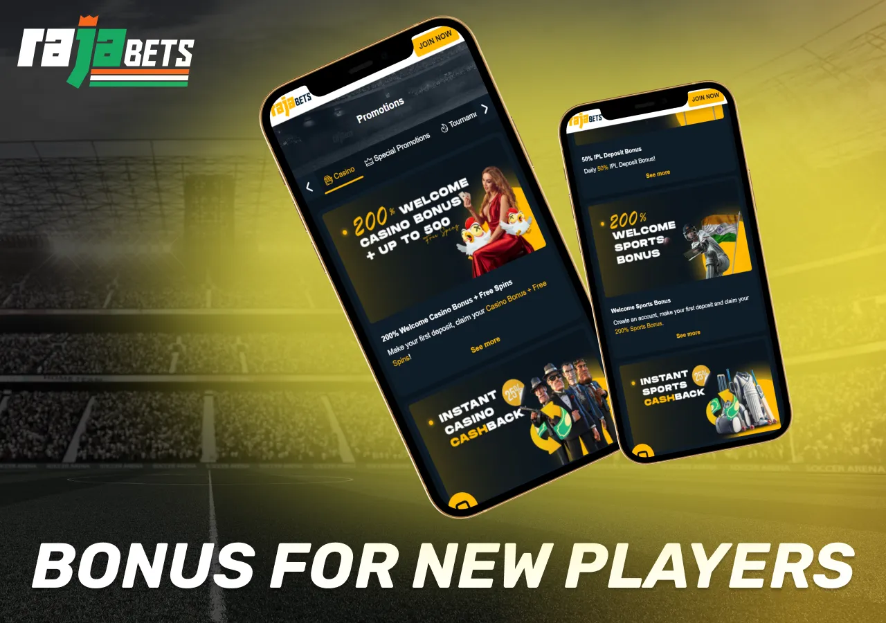 Rajabets welcome bonus screen