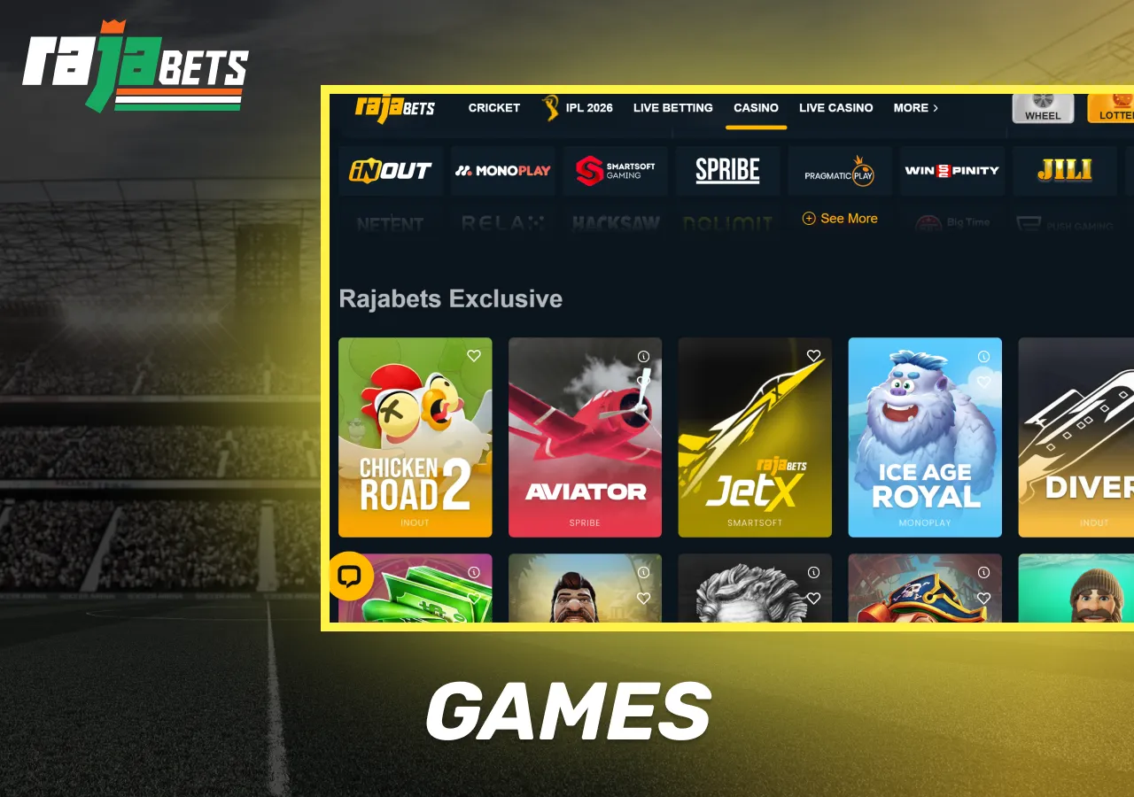 Rajabets casino games selection
