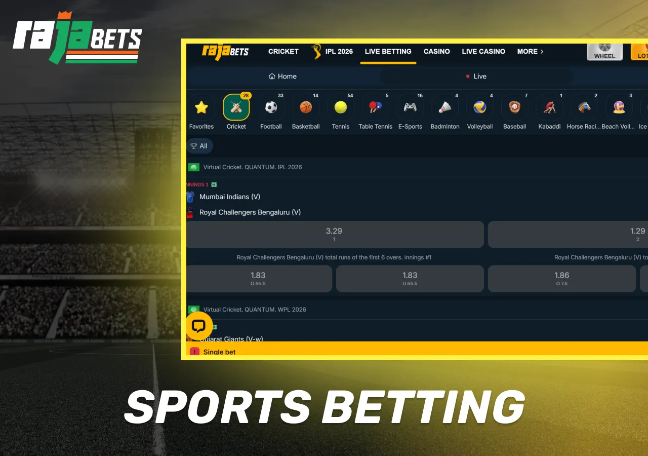 Rajabets sports betting interface